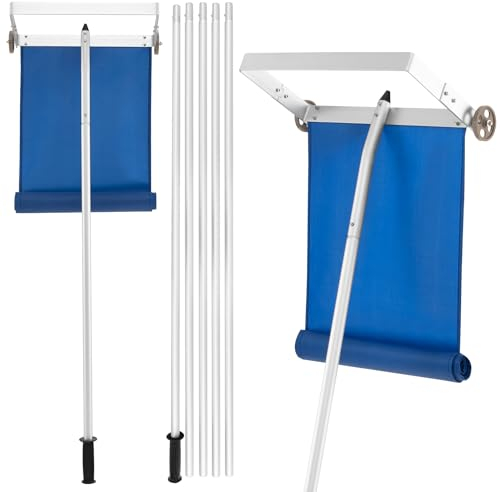 GYMAX Schnee Dachrechen, Schneeschaufel mit Teleskopstangen, Schneeräumer aus Aluminium mit Rollen, Schneeschieber mit rutschfestem Griff (151-611 cm), für Dach, Auto & Photovoltaikanlagen
