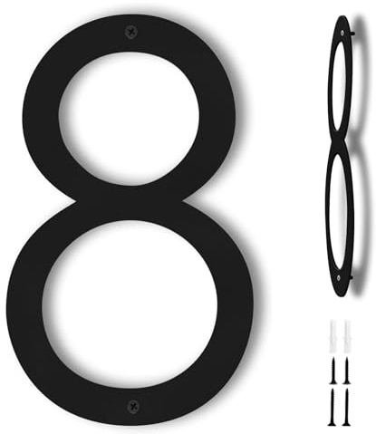 Powerful Large House Numbers 12 Inch Black Metal Door Number 8 for Outside | Modern 3D Floating Design, Weatherproof Numbers with Screws, for Front Door, Wooden Gates, Wall Mounted Street Address Signs