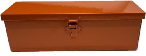 Boîte à outils 300 x 90 H 95 en tôle pliée, soudée robuste peinte orange brillante avec porte-cadenas pour tracteurs