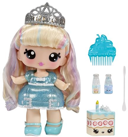 YUMMILAND Large Doll y Num Nom Lipgloss Pet - Callie Birthday Cake y Sprinks - Muñeca Perfumada con Kit de Brillo de Labios DIY - Adecuado para Niñas y Niños mayores de 4 años