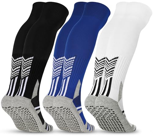 Jeasona 3 Paare Fußball Stutzen für Kinder 6-12 Jahre - Grip Socken Antirutsch 35-38 - Football Socks
