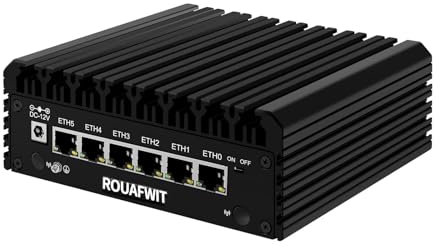 ROUAFWIT N100 Mini PC Fanless Micro Firewall Computer, Router Petit Ordinateur, 6 x 2.5Gbe i226-V LAN, TF Slot, Type-C, Soutien Linux, OPNsense, AES-NI, Barebone, NO RAM NO Storage, NO System