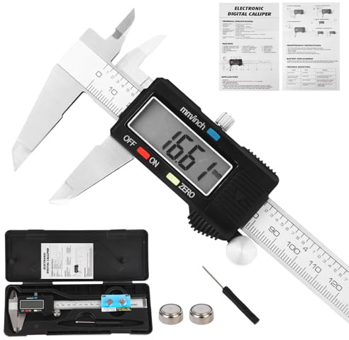 Digital Caliper Measuring Tool, Stainless Steel Vernier Caliper Digital, Micrometer Calipers with Large LCD Screen, Auto-Off Feature, Inch Millimeter Conversion, 6 Inch Caliper Tools for DIY/Household