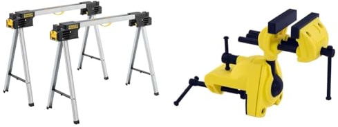 Stanley Fmst1-75763 Paire de Tréteaux Pliable Gamme Fatmax -Haute Capacité de Charge - 900 kg/Paire & Stanley 1-83-069 etau d'Établi sur Rotule - Ecartement 75 mm - Puissance de Serrage 25 kg