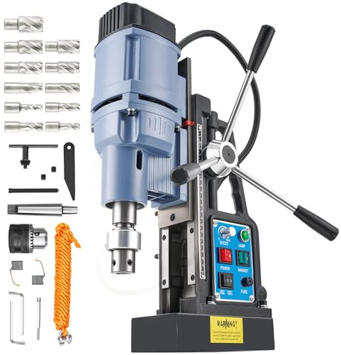 ZELCAN Magnetbohrmaschine 1550W Standbohrmaschine 13900N Tischbohrmaschine 650 RPM mit Variabler Geschwindigkeit 50mm Max. Bohrdurchmesser mit 11 Bohrer HSS 12-27mm für Oberfläche Heimwerk Industrie