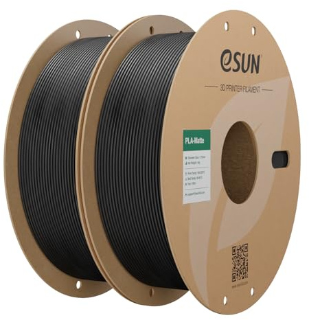 eSUN Uppgraderad Matt PLA Filament 1.75mm, Matt PLA 3D-skrivarfilament, 1KG per Spole, 2 Spolar 3D-tryckmaterial för 3D-skrivare, Djup Svart+Djup Svart