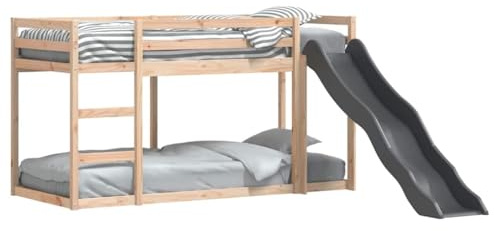 vidaXL Etagenbett, Stockbett mit Rutsche Leiter ohne Matratze, Kinderbett mit Rausfallschutz, Spielbett Bett, 80x200cm Massivholz Kiefer