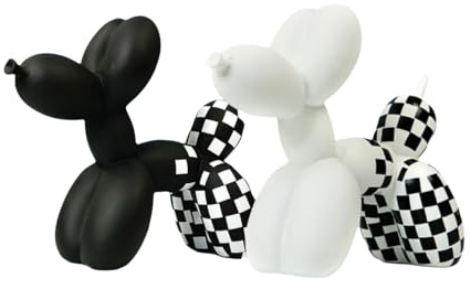 Scultura a forma di cane con palloncino a scacchi, statua in resina, decorazione per ufficio, per soggiorno, camera da letto, espositore da scrivania, 21*18*9 cm, set da 2 pezzi in bianco e nero
