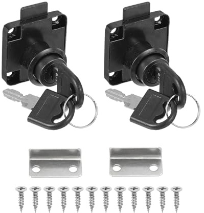 PATIKIL 2 Pack Cerradura de Cajón con Llaves, Cerradura de Escritorio de Acero Aleado con Llave Diferente con Longitud de 22mm y Diámetro de 16mm para Cierre de Cajones de Archivos, Negro