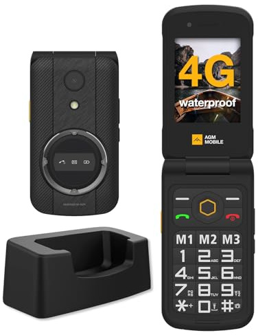 AGM M8 Rugged Basic Flip Phone, 4G Feature Cell Phone, Simple Mobile Phones, Waterproof&Drop-Proof, SOS Side Key, Speed Dial, 104dB Powerful Speaker, Large Keypad&Fonts, Dual SIM, FM Radio