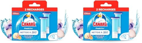 Canard WC Fresh Disc Recharges Fraîcheur Marine - Bloc WC Sans Cage Nettoyant - Nettoie à 360° - Nouvel Emballage 100% Carton - 2 Recharges (Lot de 2)