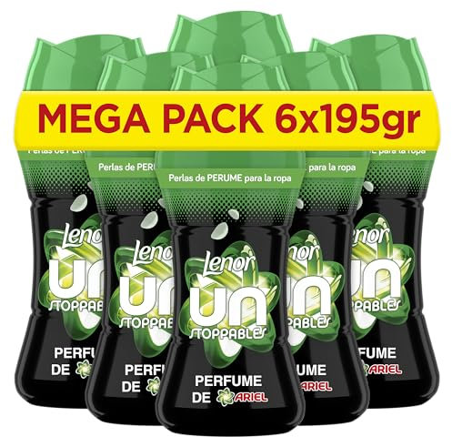 LENOR UNstoppables Perlas de Perfume para la Ropa, 96 Lavados (6 x 195g), Suavizante con Fragancia Ariel, Potenciador de Frescor