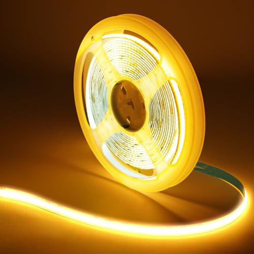 TK99SW COB LED Streifen 6M, Selbstklebend 24V LED Strip Warmweiß 2700K LED Licht Band 8mm Breite mit RF Fernbedienung 320LEDs/m Flexibel LED Strip Lights für Home Dekoration, Küche, Schlafzimmer