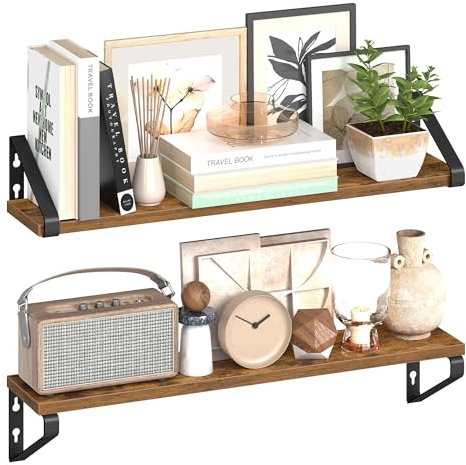 VASAGLE Estantes de Pared, Estantes Flotantes, Juego de 2, 2 Formas de Montaje, 40 cm, Estantes Decorativos, para Salón, Baño, Cocina, Marrón Rústico y Negro Mate LWS042K01