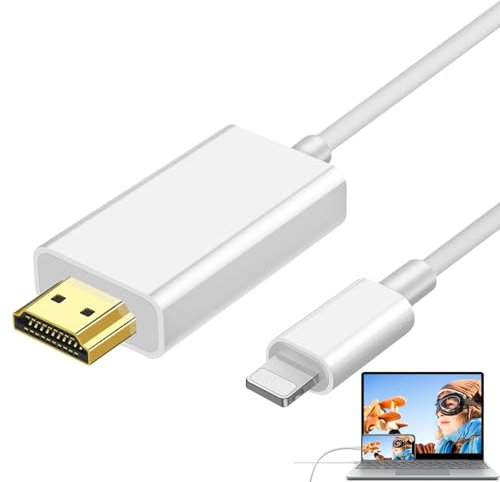 Huybaa Cable HDM1 para iPhone, Adaptador Lightning a HDM1 1.8M, Cable Adaptador de Móvil a TV para iPhone 14/13/12/11/8/iPad, HD1080P, Plug and Play