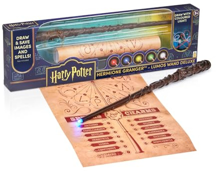 WOW! STUFF Harry Potter Baguette magique lumineuse Hermione Granger, réplique du film en résine avec changement de couleur LED, application et tableau magique, taille env. 35 cm, fonctionne avec piles