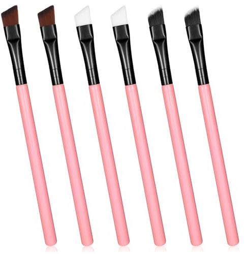 6 Pcs Eyeliner Brush Set, Angled Fine Ultra Thin Precision Liner and Eyebrow Makeup Brushes, Professional Slanted Synthetic Bristles Eyeliner Tool Eyebrow Brushes for Gel, Liquid (Pink)