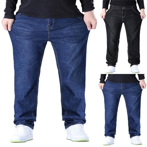 Pantalon en jean stretch pour homme - Grande taille - Coupe droite - Coupe droite - Confortable - Couleur unie - Pantalon de travail classique - Pantalon décontracté, Bleu3., 7XL