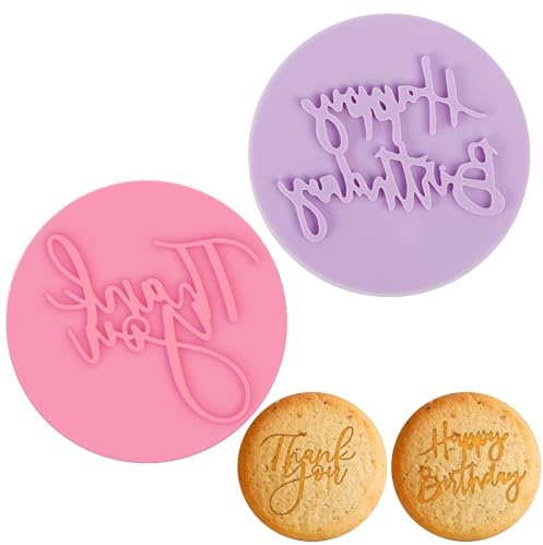 ipow Fondant Stempel 3D Keksformen Keksstempel Keksausstecher zum Backen von Kuchendekorationen, für DIY-Kinderpartys, Geburtstags, Cupcakes (Happy Birthday & Thank You)