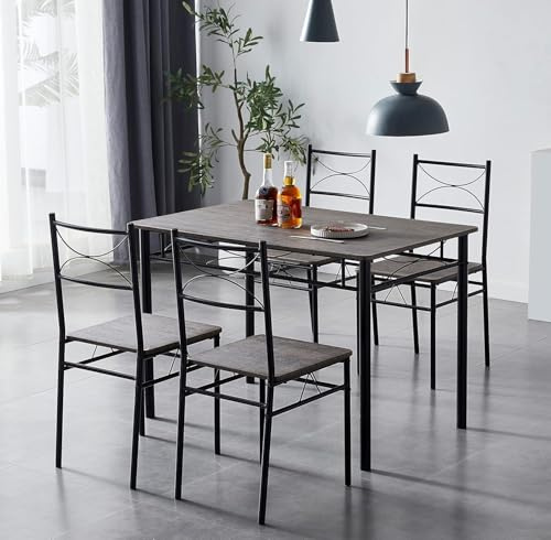 mcc direct Dining Table and Set of 4 Chairs Metal Wood Effect Dining Set (Avola Grey) - Silvia