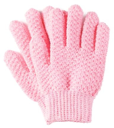 Gants d exfoliation de bain pour la douche Mitaines lavage exfoliantes gommage corporel adultes et enfants Nylon doux Grille en relief spiralée Mousse dense riche Elasticité élevée Cordon suspension 2
