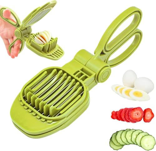 Fruit Slicer, Strawberry, Banana, Kiwi Cutter, Egg Slicer for Hard Boiled Eggs, for Fruit Sausages, Cucumbers, Mushroom Cutter, Rapid & Safe Slicing Kitchen Gadgets (Green)