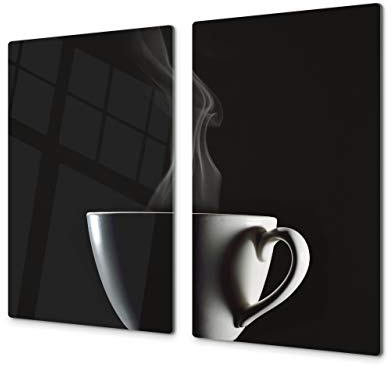 Tabla de cortar decorativa de cristal templado y cubre vitro – Dos en Uno – Resistente a golpes y arañazos – UNA PIEZA (60 x 52 cm) o DOS PIEZAS (30 x 52 cm); D05 Serie Café: Café 2