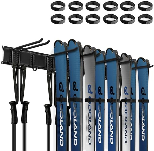 Odoland Skiaufbewahrung Skihalter für 6 Paare Ski Snowboard Rack Wandhalterung, Haus und Garage Ski Storage Rack Wandhalterung
