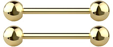 Pierced Owl 14G G23 Implant Grade Solid Titanium PVD Plated Internally Threaded Nipple Barbells, Sold as a Pair (Gold Tone, 12mm (1/2))