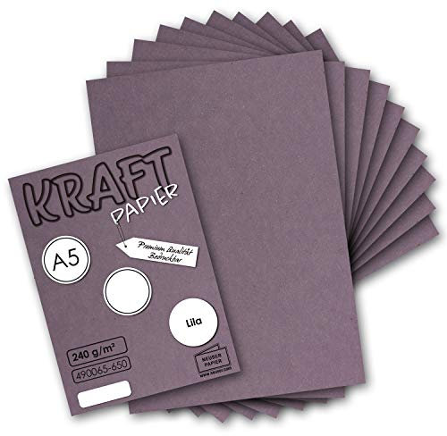 250x Vintage Kraftpapier in Lila - DIN A5-21 x 14,8 cm - nachhaltiges natürlich gefärbtes Lila Recycling-Papier, ökologisch Bastel-Karton Einzel-Karte - NEUSER PAPIER