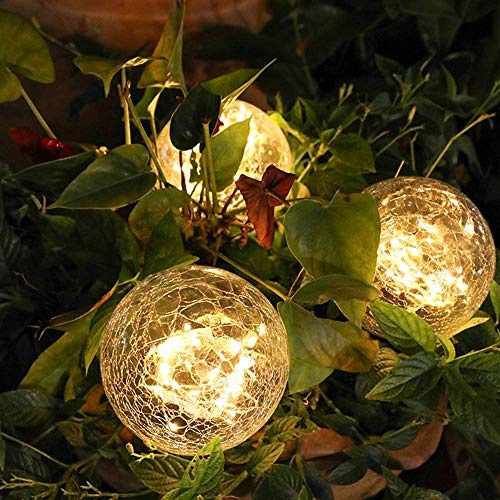 YOLIGHT Solar Crackle Glass Ball Ground Light Outdoor,Auto On/Off Night Lamp for Garden,Lawn,Party,Patio (Big Ball(12 * 11cm),3 Pack)