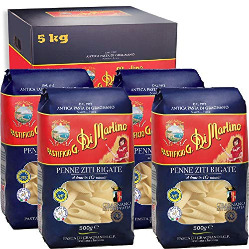 Penne Zite Rigate | 5kg Maxi Formato | Antica Pasta di Gragnano Igp | Pastificio Di Martino | Confezione 10 Pezzi da 500Gr | Eccellenza della Campania | 100% Grano Italiano | Idea Regalo