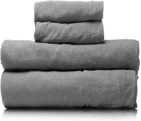 Linteum Textile Solid Jersey Knit Sheet Set (Light Grey, King) - 100% Cotton | T-Shirt Sheets, All Season Bedding Set | Cozy Jersey Sheets
