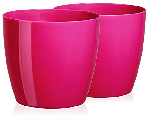 Tymar Blumentopf, 2er-Pack, Runde Form, Übertopf (Fuchsie, ø 12 cm) | wetterfeste & robuste, Modern, für Innen- & Außenbereich, aus Kunststoff, ideal für Wohnzimmer, Balkon, Büro
