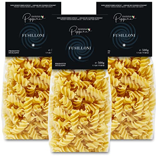 NONNA PIPPINA Fusilloni, 3 x 500g, Pasta traditionell durch Bronzeform gezogen, langsame Trocknung, aus Hartweizengriess, vegan (ohne Ei)