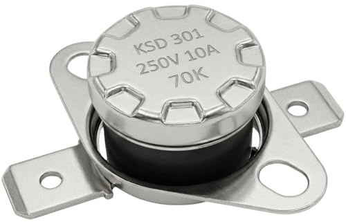 Lumonic KSD301 Temperaturomkopplare runda | 70°C ± 5°C | NO kontakt NO | max. 250V AC/10A | Platt plugg | Ø15×12mm | Termoswitch, bimetall | Kaffebryggare, strykjärn, ugnar, värmeelement