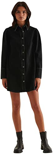 NA-KD Vestido Camisero de Mezclilla orgánica para Mujer, Lavado Negro, 38
