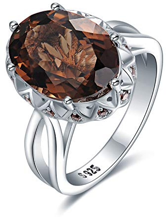 JewelryPalace Anello ovale 5,7 ct da cocktail naturale, al quarzo, in argento Sterling 925, anello in pietra marrone da donna, in argento 925, placcato oro giallo, placcato oro rosa, set di gioielli,