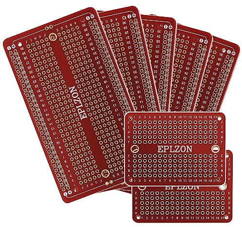 EPLZON Prototype Board Lötbares Breadboard Doppelseitig Leiterplatte PCB Circuit Board zum Schweißen von Arduino, DIY elektronische Artikel(5 Stück + 2 Stück,rot)