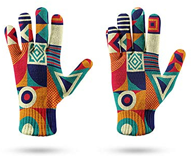 Fahrradhandschuhe,Damen Winterhandschuhe Warm Strickhandschuhe Bunte Geometrie Druck Touchscreen Handschuhe Mode Unisex Vollfinger Stretch Handschuh Sporthandschuhe Für Damen Herren