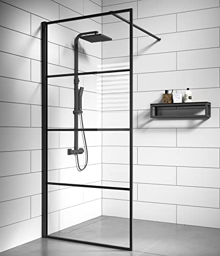 Badplaats B.V. Parete Doccia Essos 80 cm x 200 cm - Nero - Walk-in Doccia 8 mm Vetro di Sicurezza