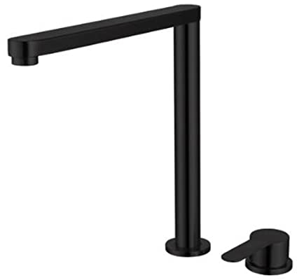 Mischbatterie Küche Vorfenster, Wasserhahn Küche Edelstahl 2-Loch Spültischarmatur Schwenkbar Wasser Kalt und Heiß Spültischarmatur Unterfenster-Schwarz