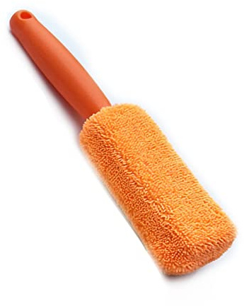 Dioche Felgenbürste Auto, Auto Rad Reinigungsbürste, Mikrofaser Langgriff, Weiches Reinigungswerkzeug für Reifenfelgen für Autowaschanlagen(Orange)