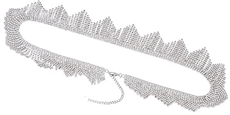 Dsnyu Kettengürtel Strass, Körperketten für Frauen Silber Sexy Zirkonia-Quaste Karabinerverschluss Taillenkette Sommer Strand 87cm