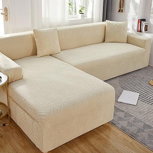 JunJiale Couchbezug L-Form Unterabschnitt Sofabezug 2-teilig Soft Stretch Sofa Schonbezug 2+2-Sitzer Möbelschutz Couch Schonbezug (Reisgelb)