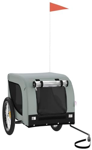 vidaXL Remorque de Vélo pour Animaux de Compagnie, Chariot à Vélo pour Chien avec Roues, Poussette de Chien, Gris et Noir Tissu Oxford et Fer