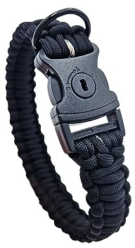 Diebstahlschutz-Hundehalsband, Abschließbar mit Schloss, Geflochten aus Paracord, Schwarz (L (40-45cm))