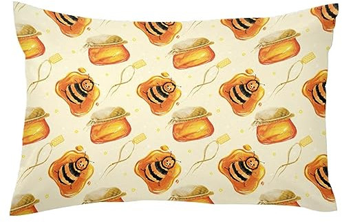 Cute Little Bee in Honey Jar Cushion Covers, 1 Pack Throw Pillow Covers Decorative Soft Velvet Pillowcase for Couch Sofa Bed Car Living Room, 16x24 Inch