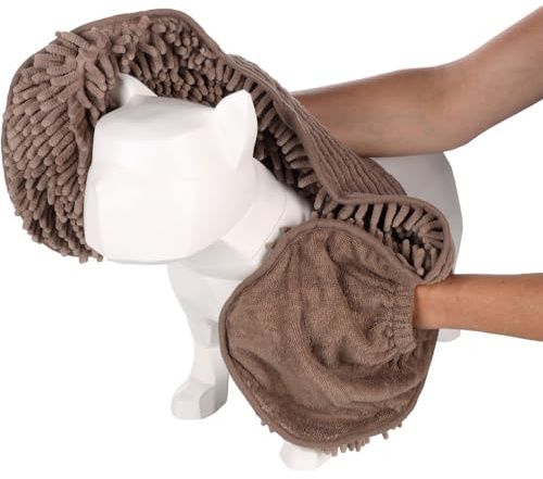Flamingo Serviette Pakka Taupe pour Chien - 80x30x2,5cm - Super Absorbante - Microfibre Douce
