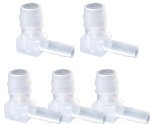 TopHomer Schlauchverbinder mit Widerhaken, 90 Grad Winkel L Anschluss aus Kunststoff, Luftschlauch Adapter, Aquarium-Zubehör, 5er Pack 10 * 8mm